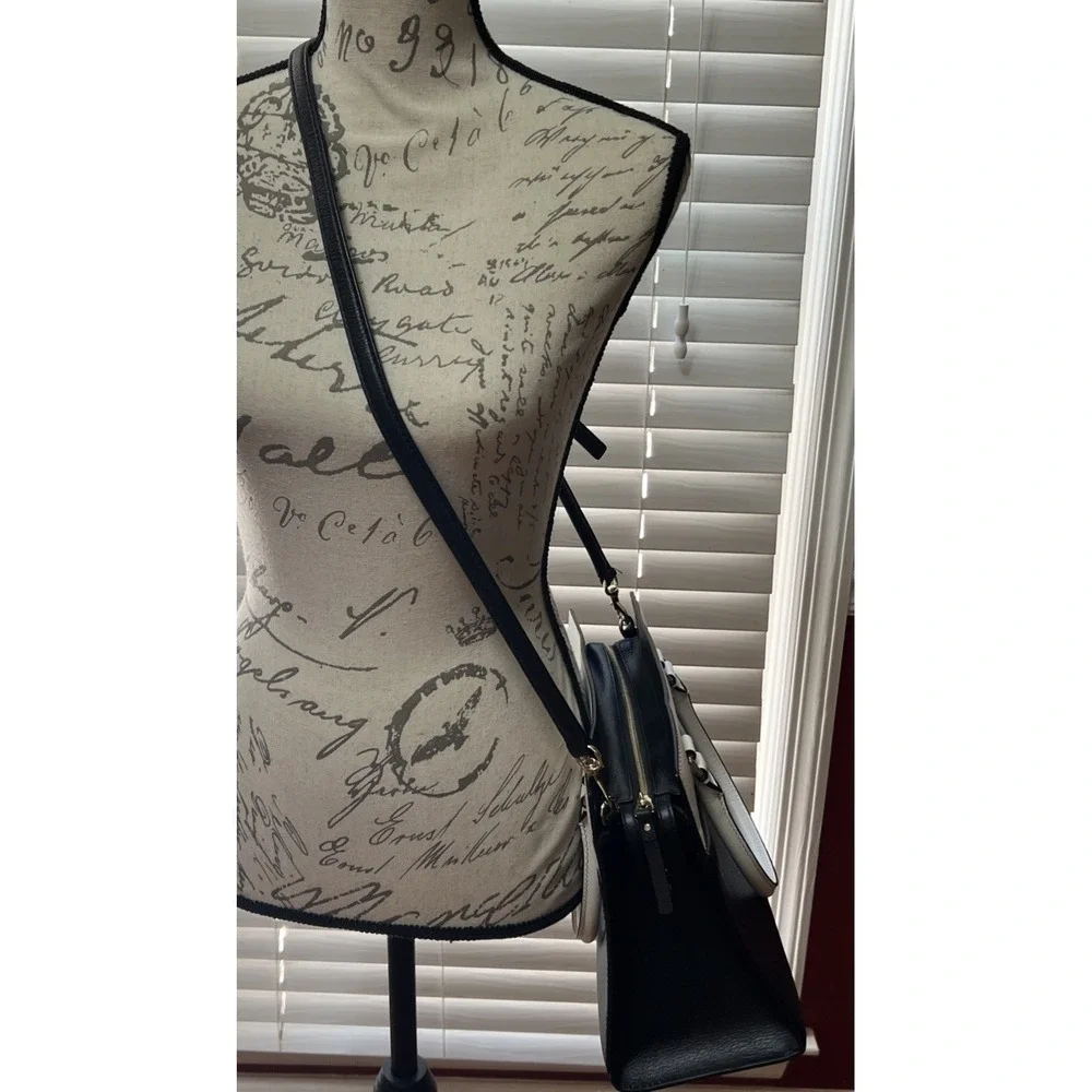 Kate Spade Caley Grove Street Pebble Leather Black White Satchel Crossbody Bag